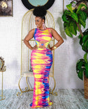 (Copy) Multi-Pink Tie Dye Knot Front Fitted Maxi Dress