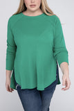 Plus Size Melange Baby Waffle Long Sleeve Top-5 Colors