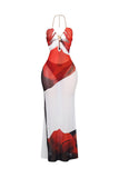Shell & Mesh Floral Coverup  & Thong Swimwear Maxi Dress
