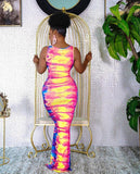 (Copy) Multi-Pink Tie Dye Knot Front Fitted Maxi Dress
