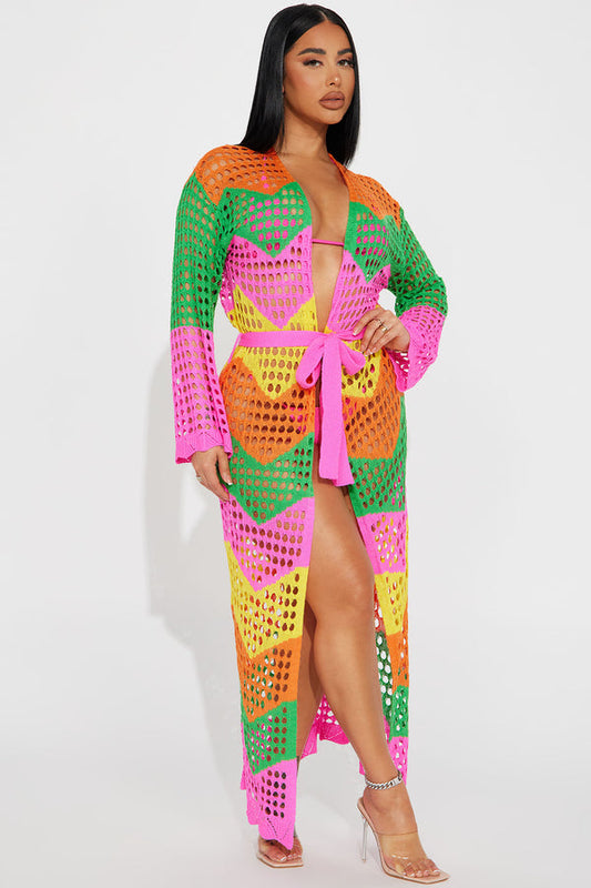 Pink Multi Long Cardigan/Kimono