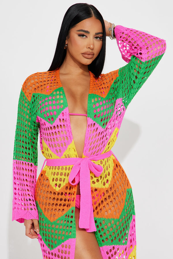 Pink Multi Long Cardigan/Kimono