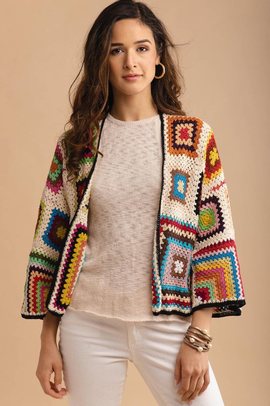 Granny Multi Square Crochet Short Jacket