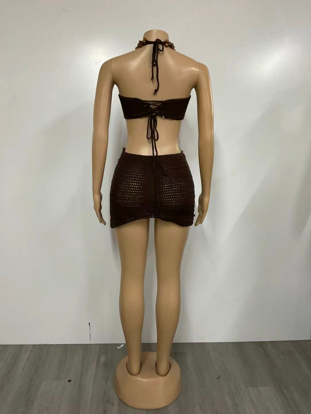 Summer Crochet Coverup Beach/Resort Dress- Brown
