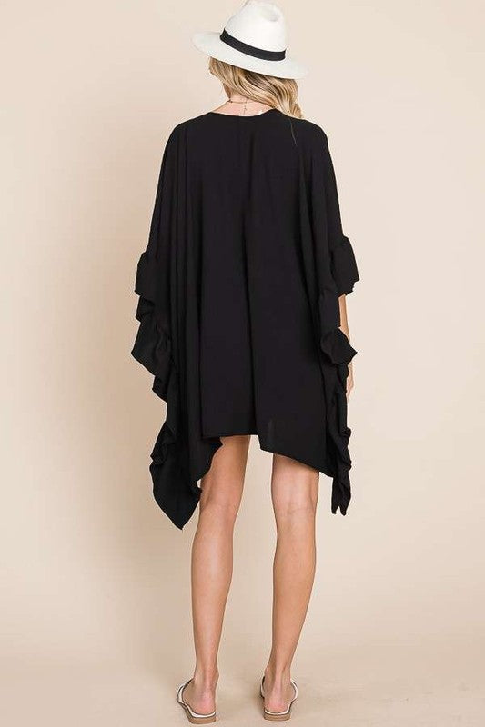 Wide sleeves Ruffle Kimono-2 Colors