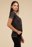 Washed Melange Burnout Scoop V-Neck Top- 7 Colors