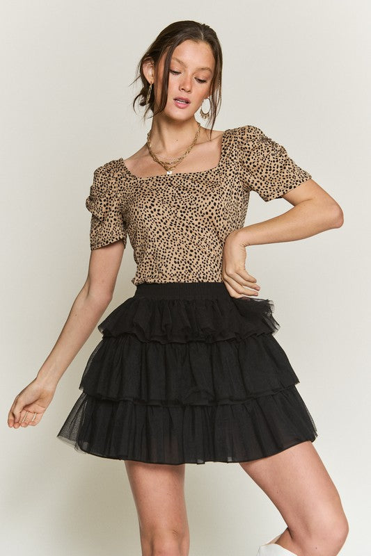 SOLID MESH TIERED SKIRT- 2 COLORS