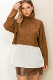 Brown Cable Knit Turtleneck Top