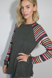 PLUS SIZE MULTI STRIPE PRINT AND SOLID MIXED CASUAL TOP- 2 COLORS