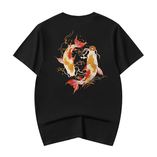 Camiseta Bordada Dourada Peixe Koi KH852