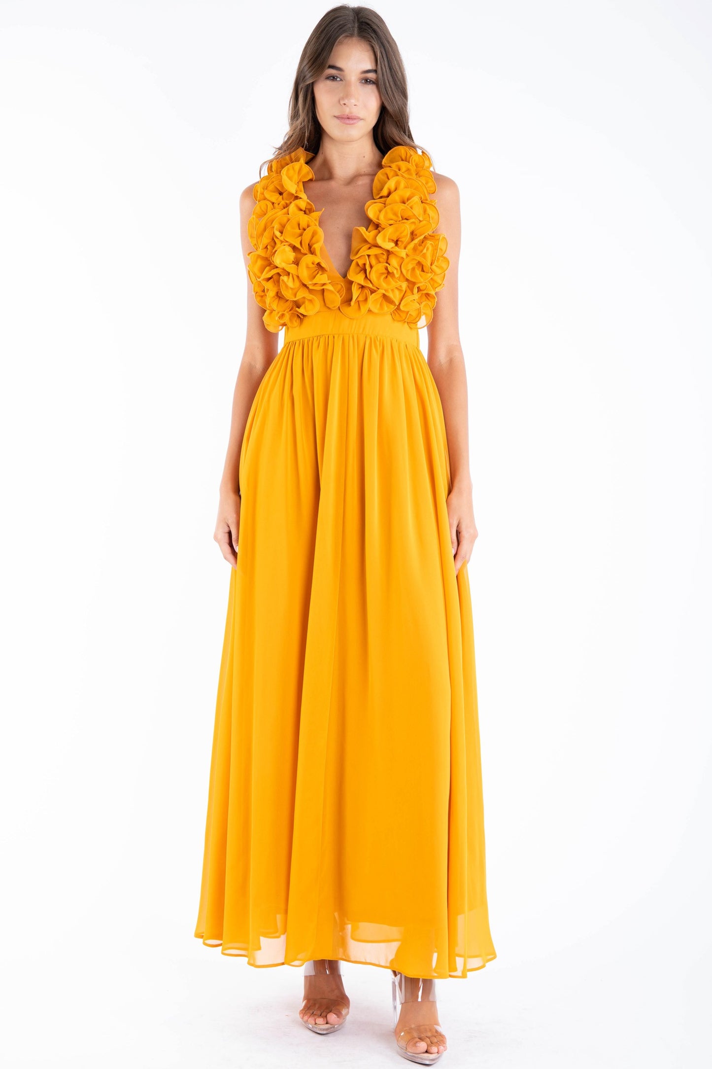 Mustard Ruffled  Maxi Dress