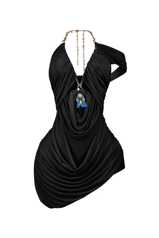 Mesh Halter Mini Chain Jeweled Dress/Lingerie