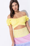 OFF SHOULDER PLEATED CROP TOP WITH BACK RIBBON TIE-5 COLORS