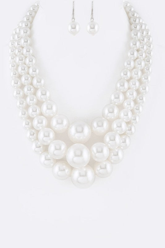 Mix Pearl Layer Statement Necklace Set-12 Colors