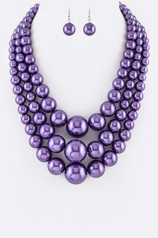 Mix Pearl Layer Statement Necklace Set-12 Colors