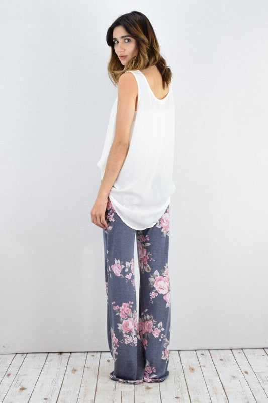 Drawstring Floral Wide Leg Pants-2 Colors