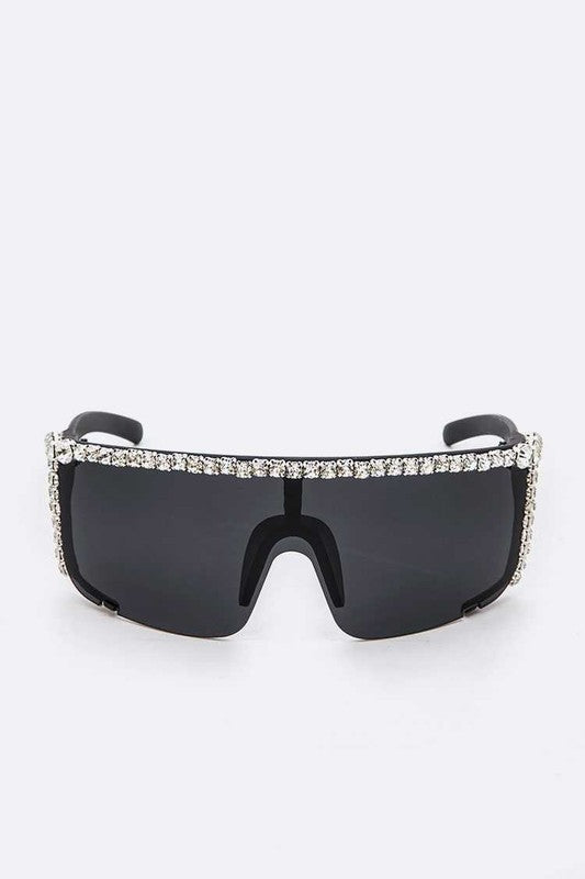 Rhinestone Shield Inspired Statement Sunglasses- 2 Colors