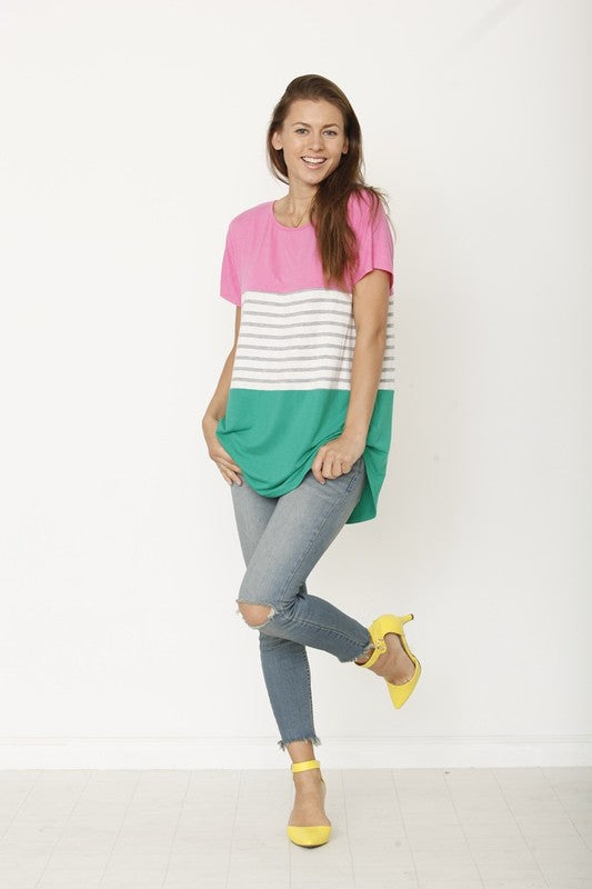Three Color Block Tunic Top-2 Colors