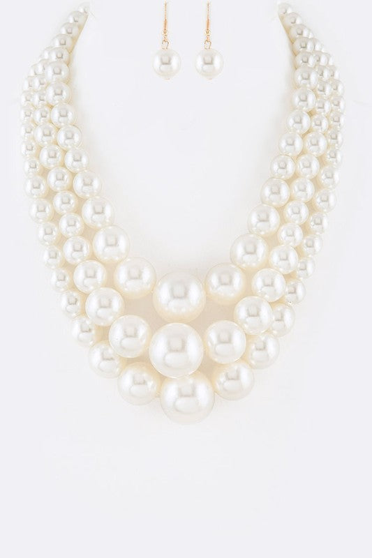 Mix Pearl Layer Statement Necklace Set-12 Colors