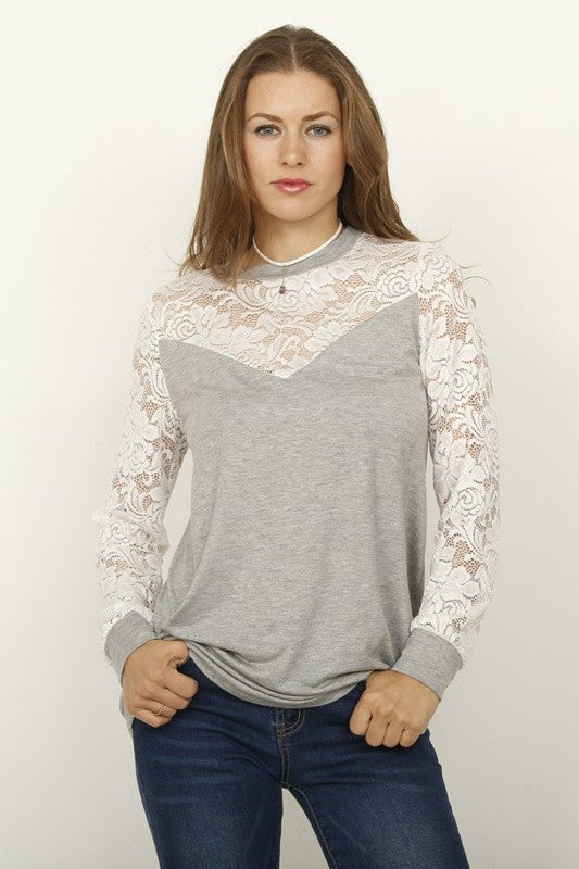 Lace Sleeve Heart Top- 2 Colors