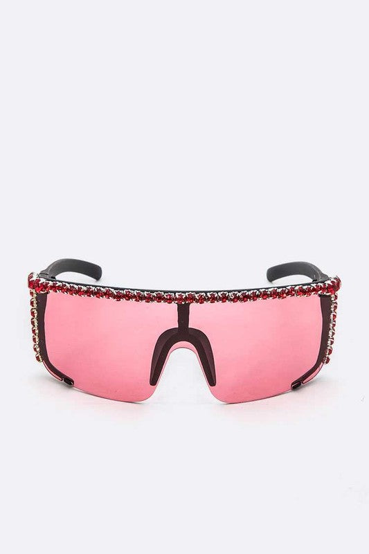 Rhinestone Shield Inspired Statement Sunglasses- 2 Colors