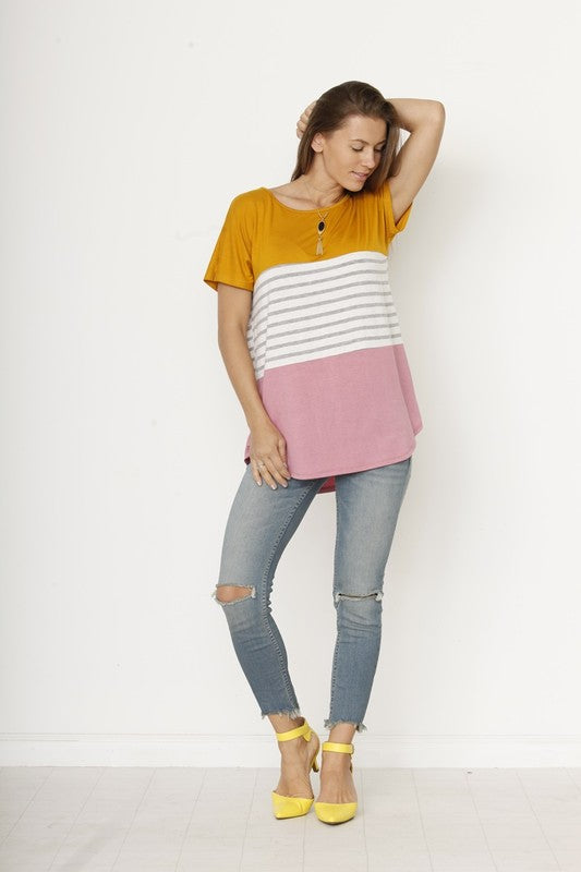 Three Color Block Tunic Top-2 Colors