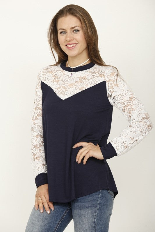 Lace Sleeve Heart Top- 2 Colors