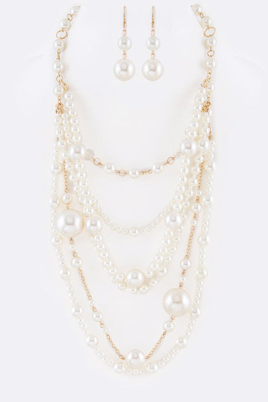 Mix Pearl Statement Layer Necklace Set-2 Colors