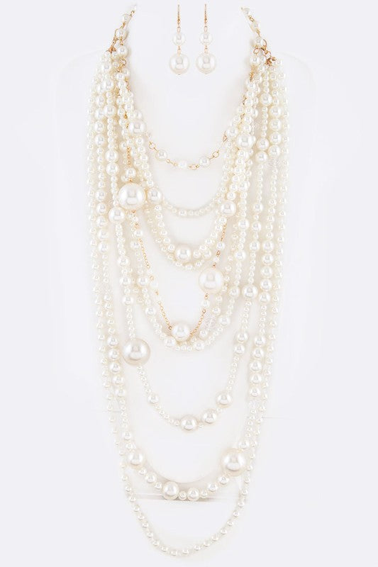 Mix Pearl Statement Layer Necklace Set-2 Colors