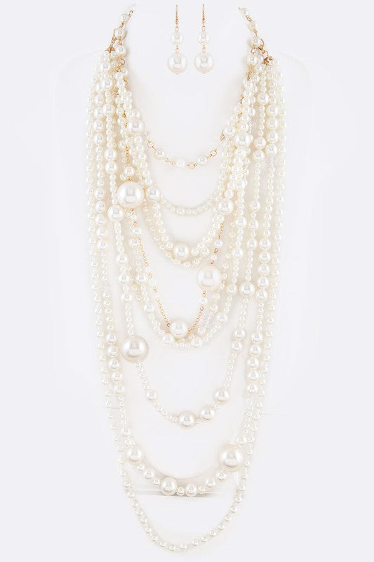 Mix Pearl Statement Layer Necklace Set-2 Colors