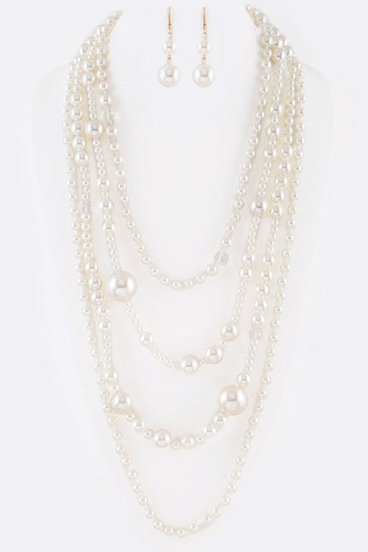 Mix Pearl Statement Layer Necklace Set-2 Colors