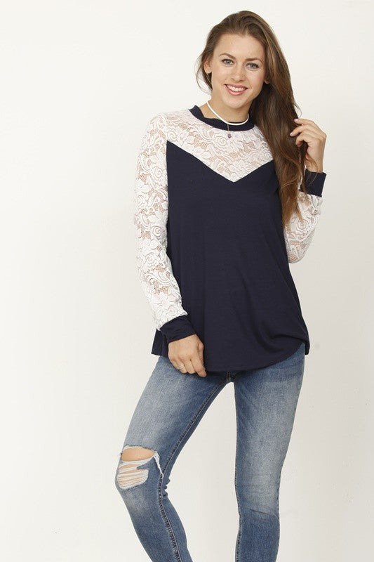 Lace Sleeve Heart Top- 2 Colors