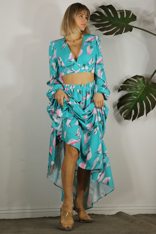 Botanical Printed Maxi Skirt Set