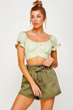 OFF SHOULDER PLEATED CROP TOP WITH BACK RIBBON TIE-5 COLORS