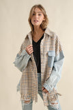 TWEED MIXED DENIM JACKET SHACKET WITH FRINGED HEM-2 COLORS