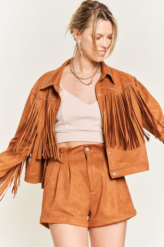 Suede Studded Fringe Jacket-2 Colors