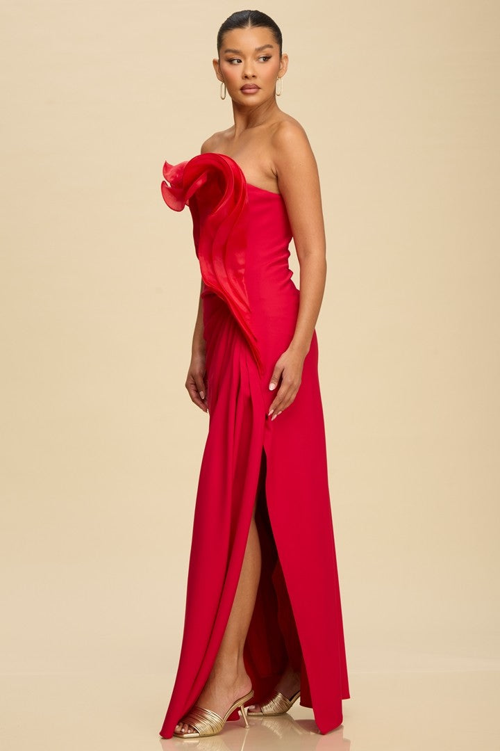 Sculptural Wave Dress- Red