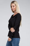 Melange Baby Waffle V-Neck Long Sleeve Top-3 Colors