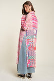 Mesh Print Mix Matched Button Front Cover Up Cardigan/Duster