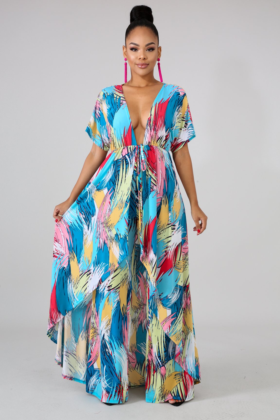 color streaked maxi pants & top vacation set