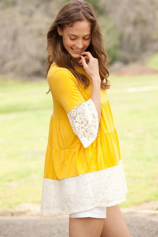Lace Ruffle Sleeve Tiered Tunic- 2 Colors