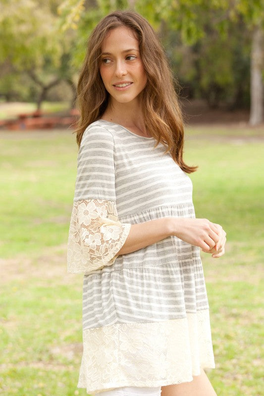 Lace Ruffle Sleeve Tiered Tunic- 2 Colors