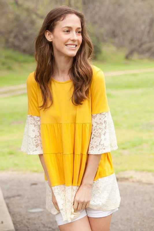 Lace Ruffle Sleeve Tiered Tunic- 2 Colors