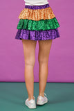 Mardi Gras Sequin Color Block Tiered Mini Skirt