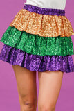 Mardi Gras Sequin Color Block Tiered Mini Skirt
