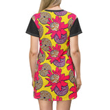 Black Sleeve Bold Flower Print T-Shirt Dress