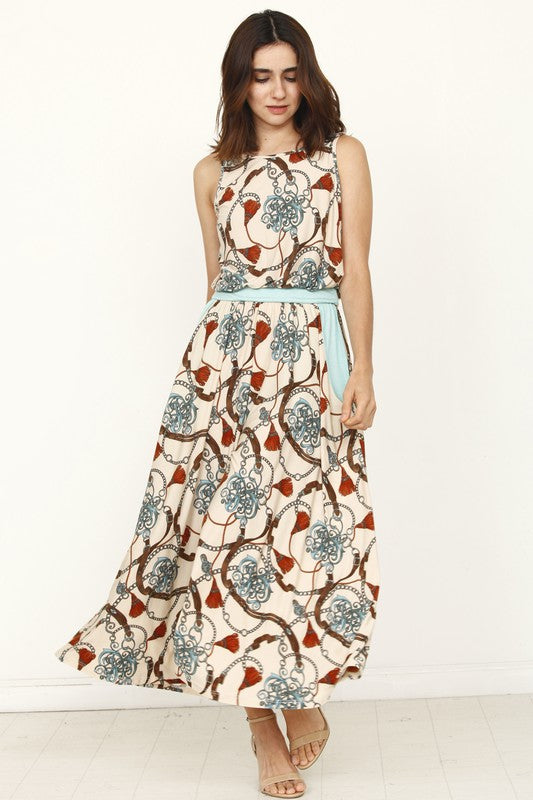 Plus Size Blouson Chain Tassel Print  Cropped Jumpsuit