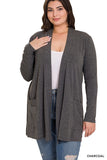 Plus Size Slouchy Pocket Open Cardigan- 3 Colors