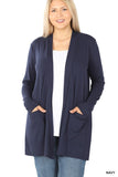 Plus Size Slouchy Pocket Open Cardigan- 3 Colors