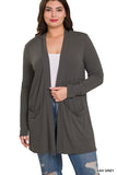 Plus Size Slouchy Pocket Open Cardigan- 3 Colors